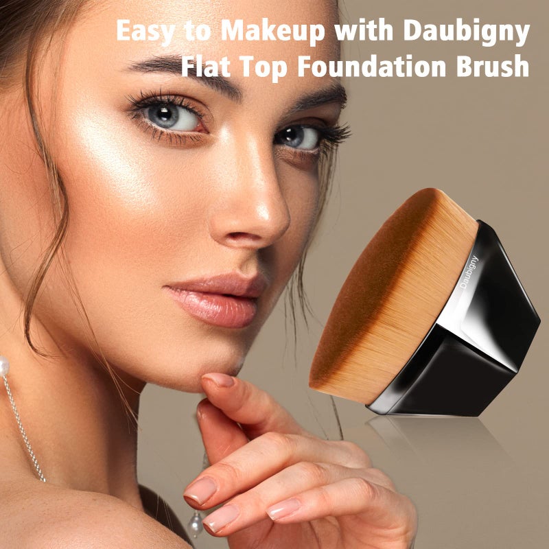 Daubigny Foundation Makeup Brush Flat Top Kabuki Brush Hexagon Face Blush Liquid Powder Foundation Brush for Blending Liquid, Cream or Flawless Powder Cosmetics with Bonus Protective Case (Green) - Image 2
