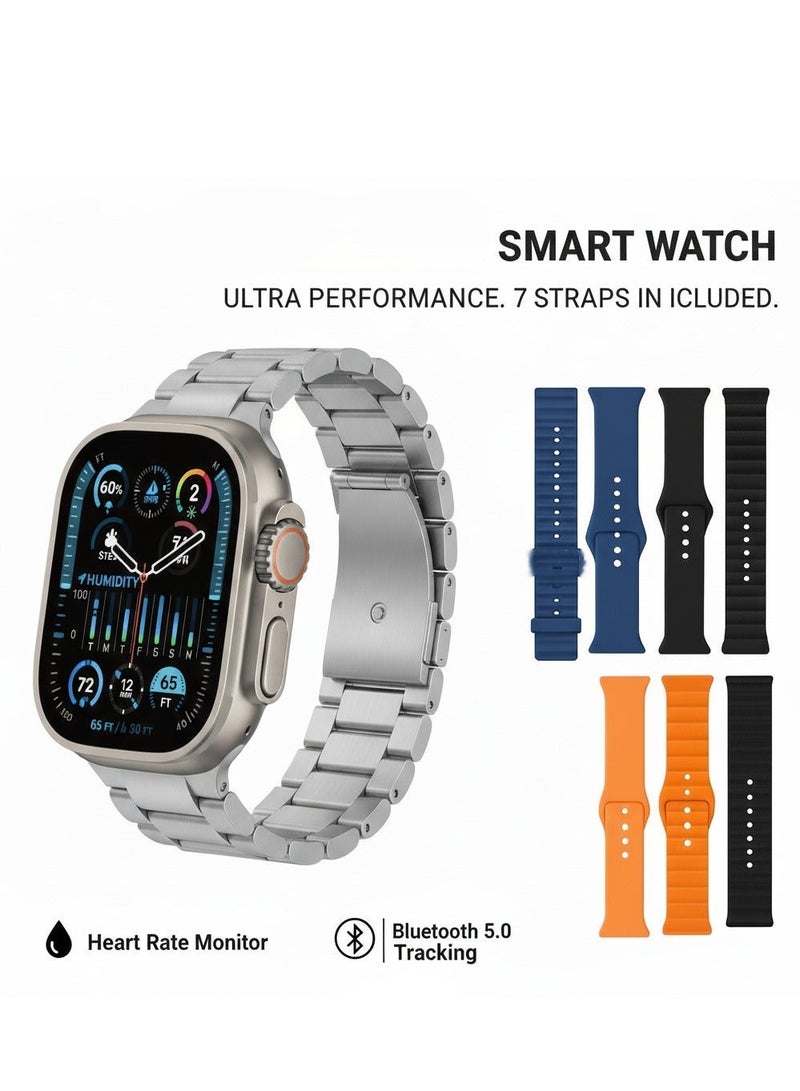 Smart Watch Ultra 3 , 7+1 With Health Fitness Tracker Sport Watch, 7 addition Replacement Band 49MM-Multicolour - Image 2