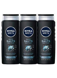 NIVEA MEN Nivea Men Deep Clean Rock Salts Body Wash, Exfoliating Rock Salt Body Wash, 3 Pack of 16.9 Fl Oz Bottles  - Image 1