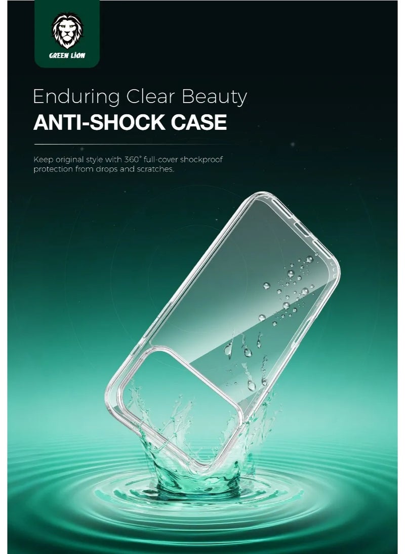 GREEN LION 4-in-1 Protection Pack for iPhone 17 Pro, Anti-Shock Case, Anti-Fingerprint Camera Lens, Scratch-Resistant Glass, Super Magnetic Ring Clasp, 360° Comprehensive Protection Case, Anti-Yellowing Case, Anti-Scratch Camera Lens, Multiple Angle Adjustable Ring Clasp, Skin-Friendly - Clear - Image 2