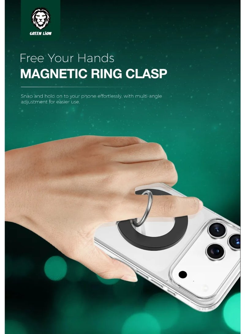 GREEN LION 4-in-1 Protection Pack for iPhone 17 Pro, Anti-Shock Case, Anti-Fingerprint Camera Lens, Scratch-Resistant Glass, Super Magnetic Ring Clasp, 360° Comprehensive Protection Case, Anti-Yellowing Case, Anti-Scratch Camera Lens, Multiple Angle Adjustable Ring Clasp, Skin-Friendly - Clear - Image 1