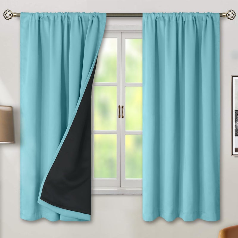 BGment Thermal Insulated 100 Blackout Curtains for Bedroom with Black Liner Double Layer Full Room Darkening Noise Reducing Rod Pocket Curtain 52 x 63 Inch Black 2 Panels