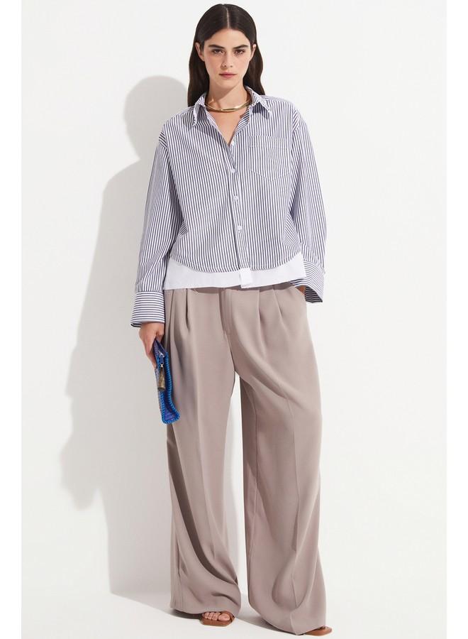 June Women Cotton Blend Striped Cotton Blend Shirt Black - Image 4