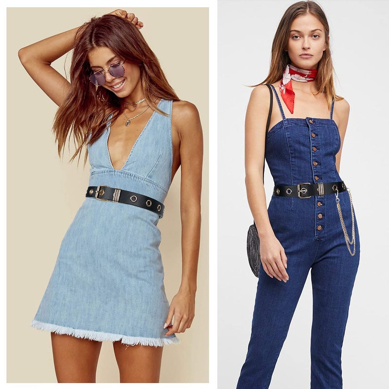 FIORETTO Grommet Leather Belt with Detachable Chain Women Men Punk Rock Waist Belts for Jeans Pants Single Holes (With Gold Chain) - Image 3