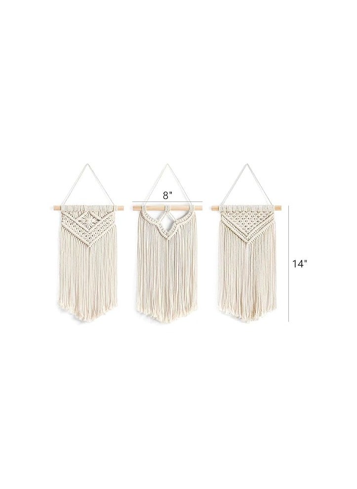 Antikiano - Mkono Small Macrame Wall Hanging 3 Pack Boho Art Woven Wall Decor Home Chic Decoration for Bedroom Living Room Apartment Gallery, Christmas Gift, 8" W x 14" L - Image 1