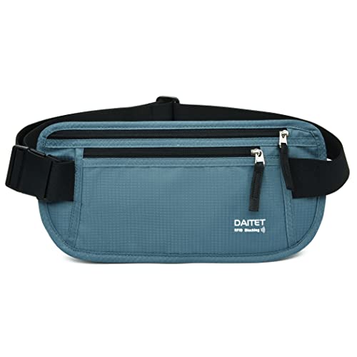 DAITET RFID Blocking Money Belt for Men Women, Slim Fanny Pack for Travel，Running,Conceal Waist Wallet for Passport Holder,Phone,Cash(Black Turquoise) - Image 1