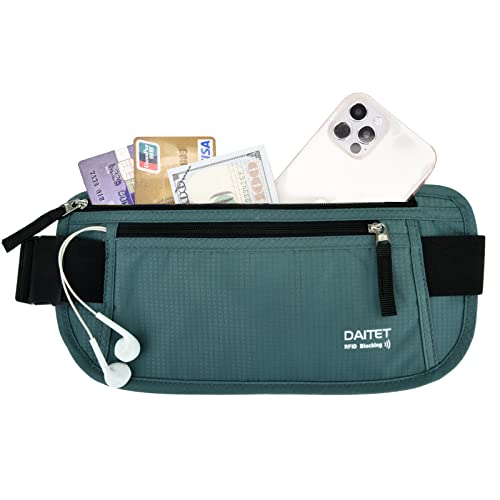 DAITET RFID Blocking Money Belt for Men Women, Slim Fanny Pack for Travel，Running,Conceal Waist Wallet for Passport Holder,Phone,Cash(Black Turquoise) - Image 2
