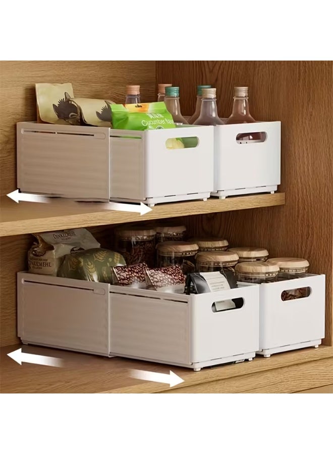 BLOOMING TIME 3 Piece Expandable Pull-Out Storage Basket, Retractable Multifunctional Storage Box, Suitable For Kitchen Pantry, Wardrobe Office Desk, Smooth Sliding Drawer, Space-Saving, Ideal Storage Tool For Home Office - Image 3
