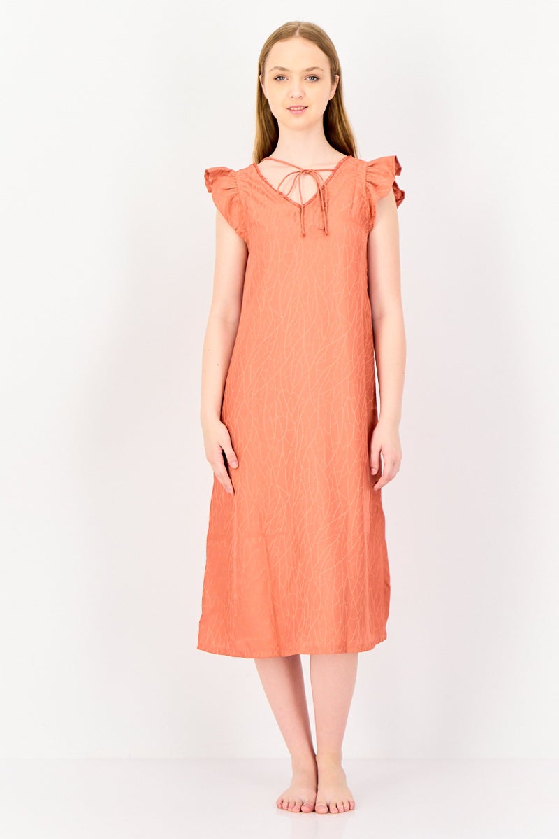 zivame Women Allover Printed Flutter Sleeve Sleeping Dress, Old Rose - Image 2