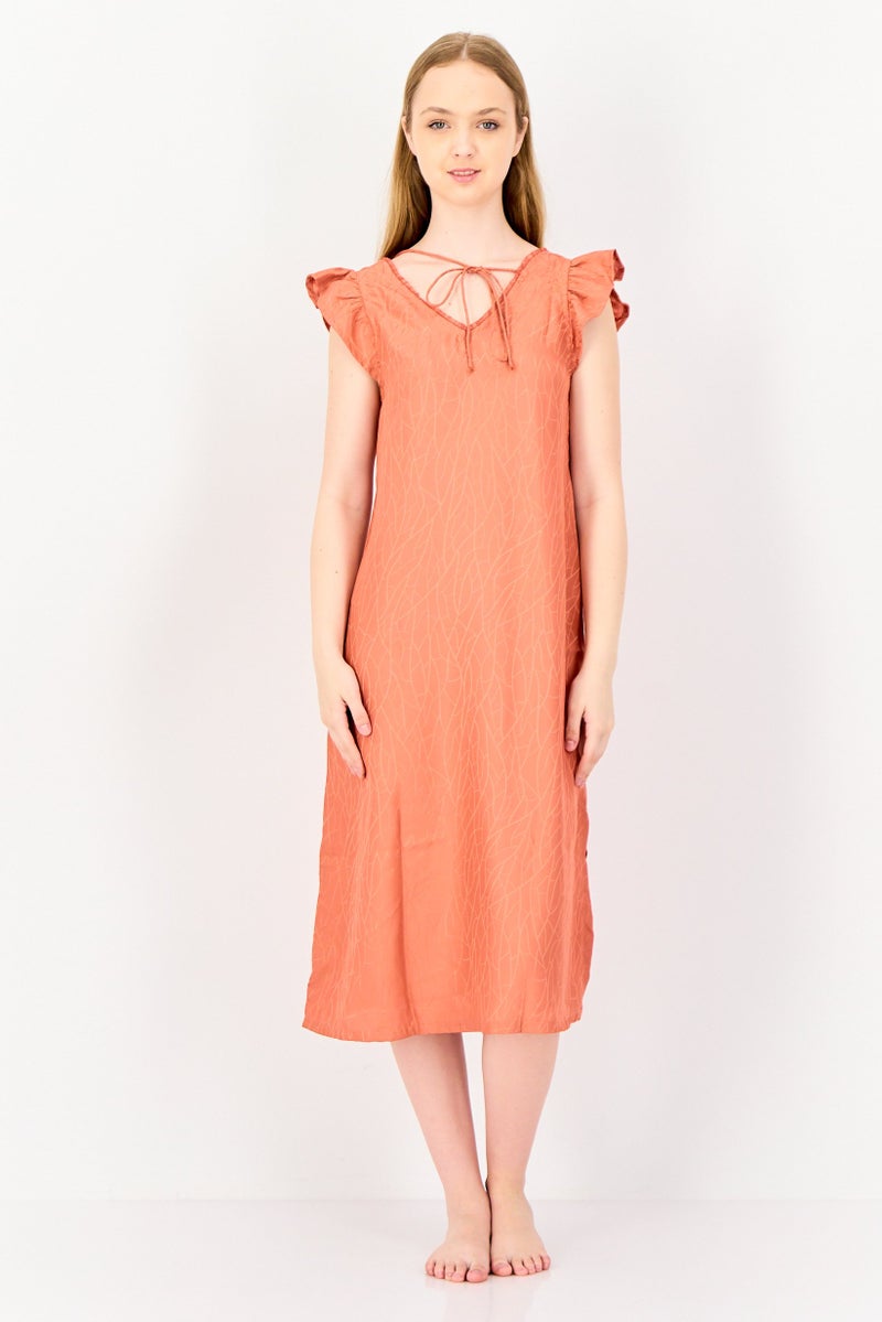 zivame Women Allover Printed Flutter Sleeve Sleeping Dress, Old Rose - Image 1