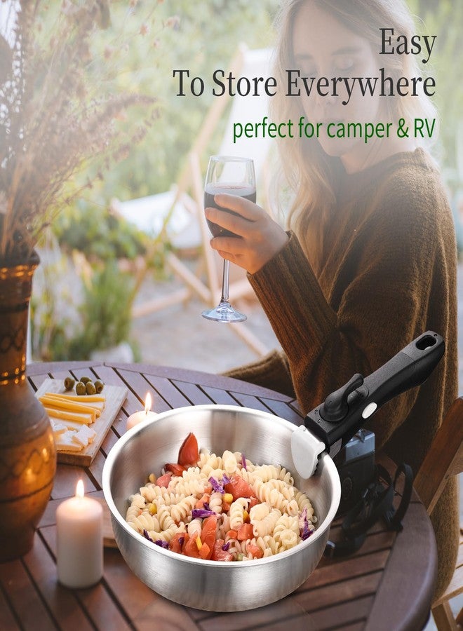 Inqibee طقم أواني طهي من الفولاذ المقاوم للصدأ ثلاثي الطبقات من إنكيبيه، بمقابض قابلة للفصل، طقم أواني ومقالي بمقابض قابلة للإزالة، طقم طهي مناسب للمطابخ التي تعمل بالحث الحراري، للاستخدام المنزلي والتخييم في المركبات الترفيهية، آمن للاستخدام في غسالة الصحون والفرن - Image 4