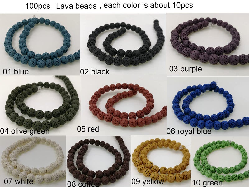 PAMIR TONG 8mm Lava Rock Beads for Jewerly Making Supplies100pcs Natural Gemstone Semi Precious Stones Beads Bulk Essential Oil Diffuser Loose Bead for Bracelet & DIY Crafts & Projects - Image 2