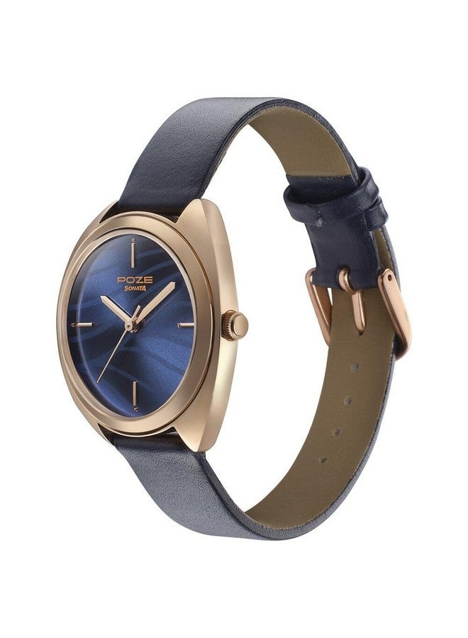 سوناتا ساعة سوناتا بوز كوارتز أنالوج بمينا زرقاء وسوار جلدي للنساء - SP80016WL01 - Image 3