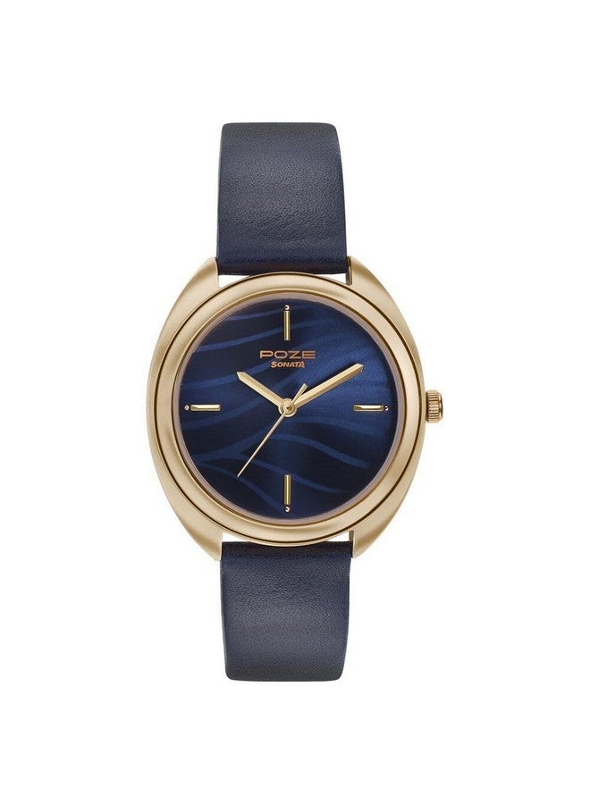 سوناتا ساعة سوناتا بوز كوارتز أنالوج بمينا زرقاء وسوار جلدي للنساء - SP80016WL01 - Image 2