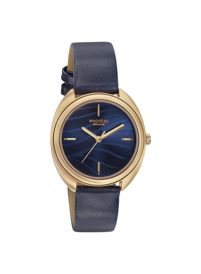 سوناتا ساعة سوناتا بوز كوارتز أنالوج بمينا زرقاء وسوار جلدي للنساء - SP80016WL01 - Image 1