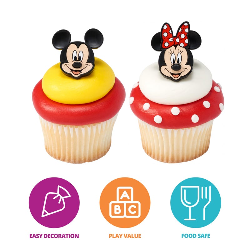 DecoPac Disney's Mickey Mouse and Minnie Mouse Rings, 24 Classic Disney Cupcake Decorations, Cake Toppers For Birthday, Parties, Celebrations - 24 Pack - Image 2