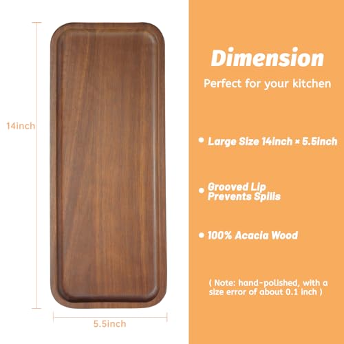 HOMKULA Acacia Wood Serving Platters and Trays - 14" x 5.5" Wooden Mini Charcuterie Boards, Small Cheese Board, Rectangle Wooden Tray for Kitchen Counter, Bathroom, Home Decor, Party (6, 14"X5.5") - Image 2