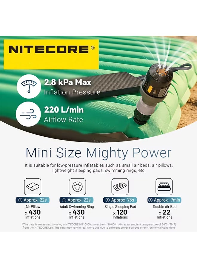 NITECORE AP01 Portable Air Pump 22g 2.8 kPa USB-C Inflation Deflation for Air Bed Pillows Swimming Ring Camping Flame Booster - Image 3