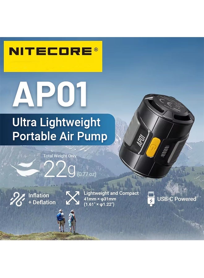 NITECORE AP01 Portable Air Pump 22g 2.8 kPa USB-C Inflation Deflation for Air Bed Pillows Swimming Ring Camping Flame Booster - Image 1