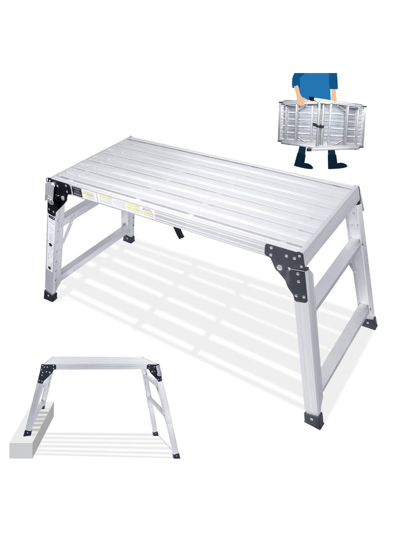 ORIENTOOLS ORIENTOOLS Adjustable Work Platform 394 X 185 Portable Folding Aluminum Step Ladder Scaffolding Platform of Capacity 330 LBS Heavy Duty 7 Gear Adjustable Height 24 to 35 inches 