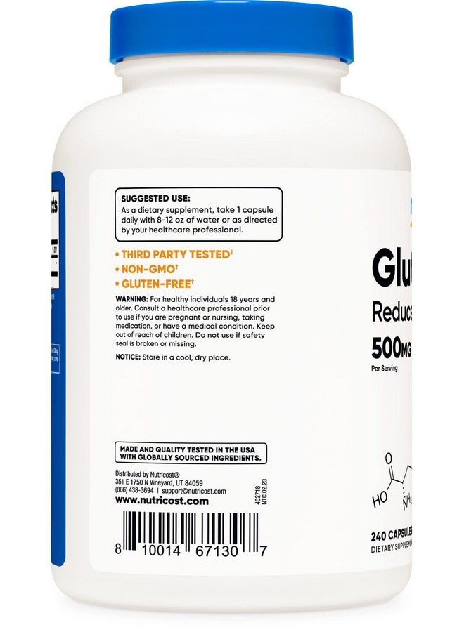 كبسولات نيوتريكوست جلوتاثيون ٥٠٠ مجم، ٢٤٠ كبسولة - خالية من الغلوتين، غير معدلة وراثيًا - Image 4