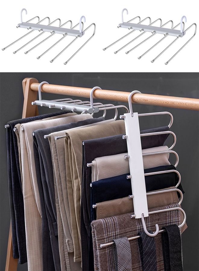 Taimi 6 in one Stainless Steel Trouser Hanger Space Saving Household Extendable Foldable Grey Pack of 2  - Image 1