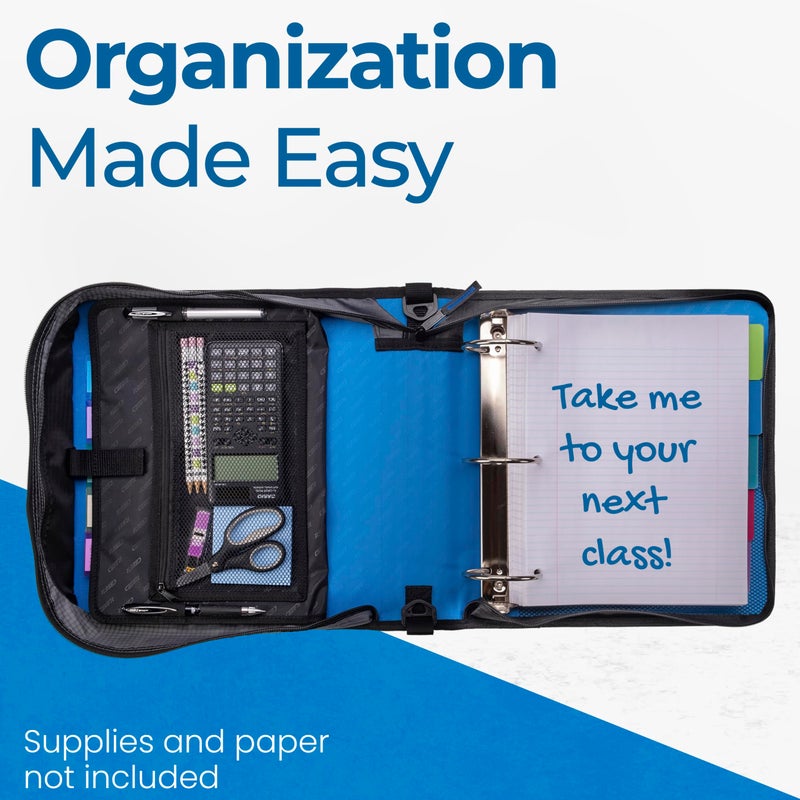 Case it Case-it Mighty Zip Tab Zipper Binder, 3" O-Ring with 5-Color tabbes, Expanding File Folder and Shoulder Strap and Handle, D-146-Denim Blue - Image 4