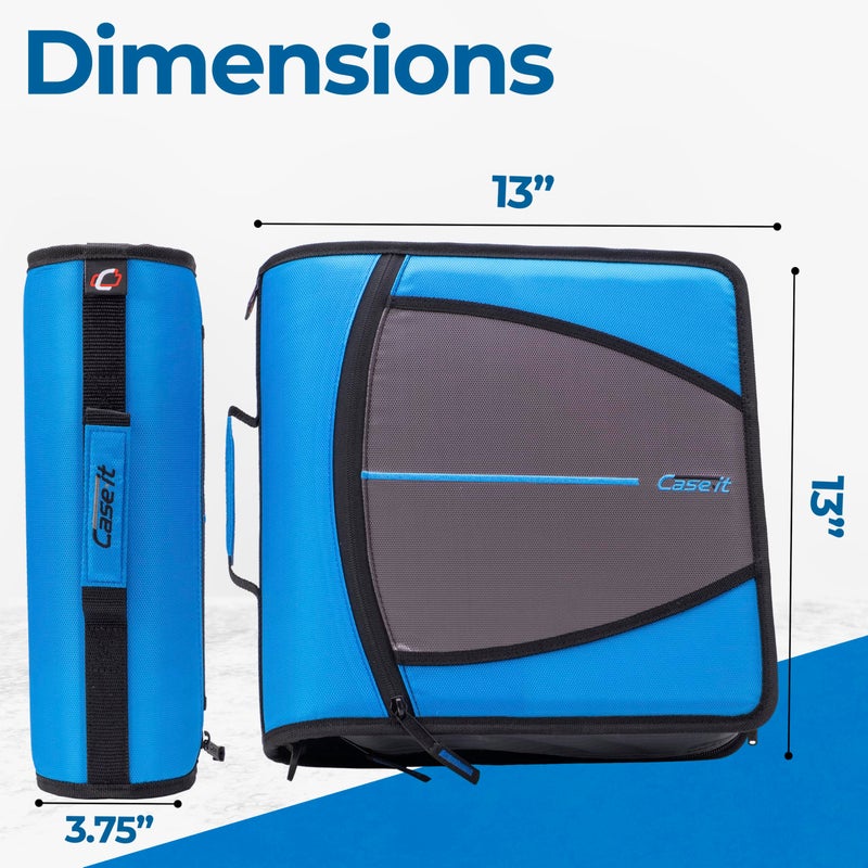 Case it Case-it Mighty Zip Tab Zipper Binder, 3" O-Ring with 5-Color tabbes, Expanding File Folder and Shoulder Strap and Handle, D-146-Denim Blue - Image 2