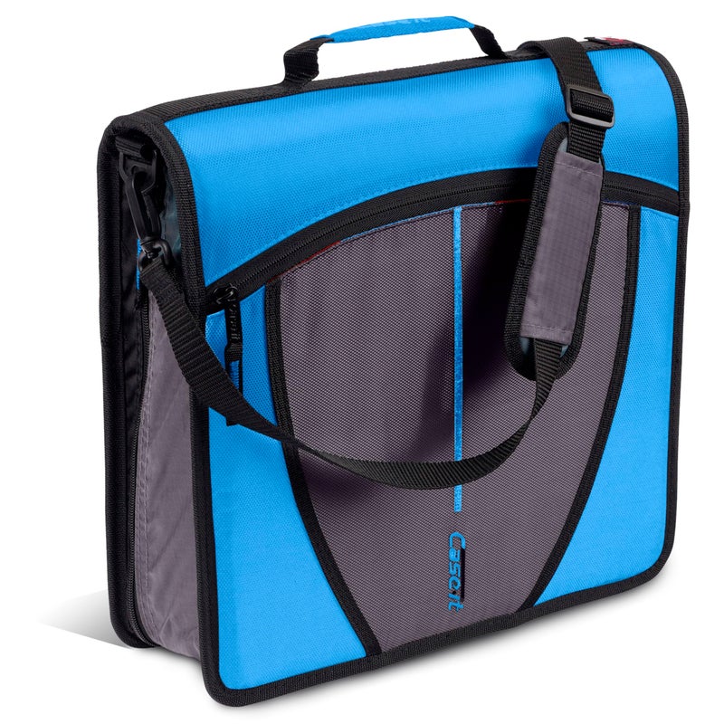 Case it Case-it Mighty Zip Tab Zipper Binder, 3" O-Ring with 5-Color tabbes, Expanding File Folder and Shoulder Strap and Handle, D-146-Denim Blue - Image 1