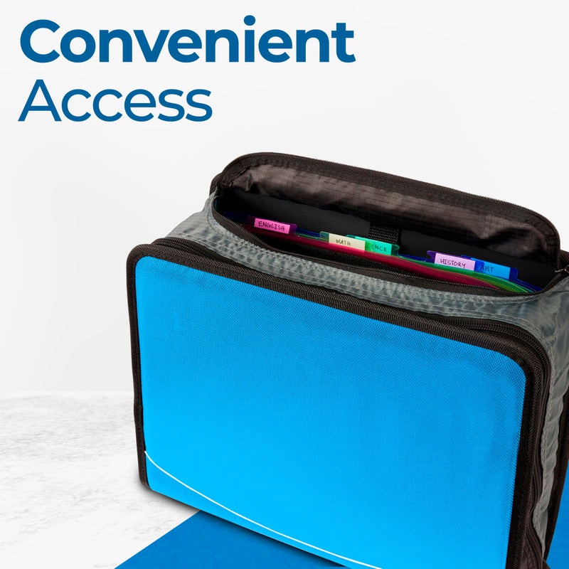 Case it Case-it Mighty Zip Tab Zipper Binder, 3" O-Ring with 5-Color tabbes, Expanding File Folder and Shoulder Strap and Handle, D-146-Denim Blue - Image 3
