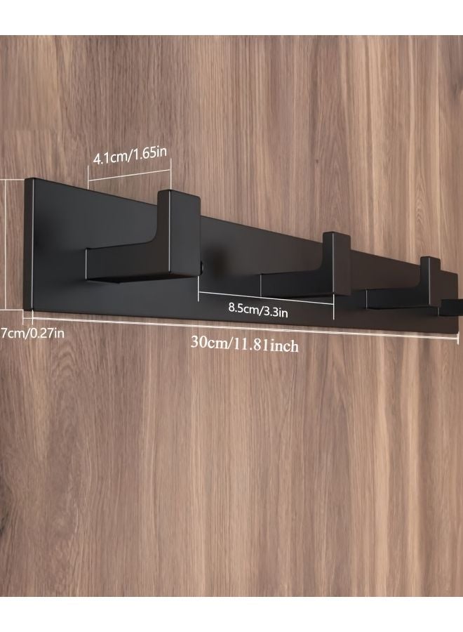 Black Wall Mounted Bathroom Organizer 4 Hook Shelf Towel Coat Hooks Home Hotel Spa - Image 1