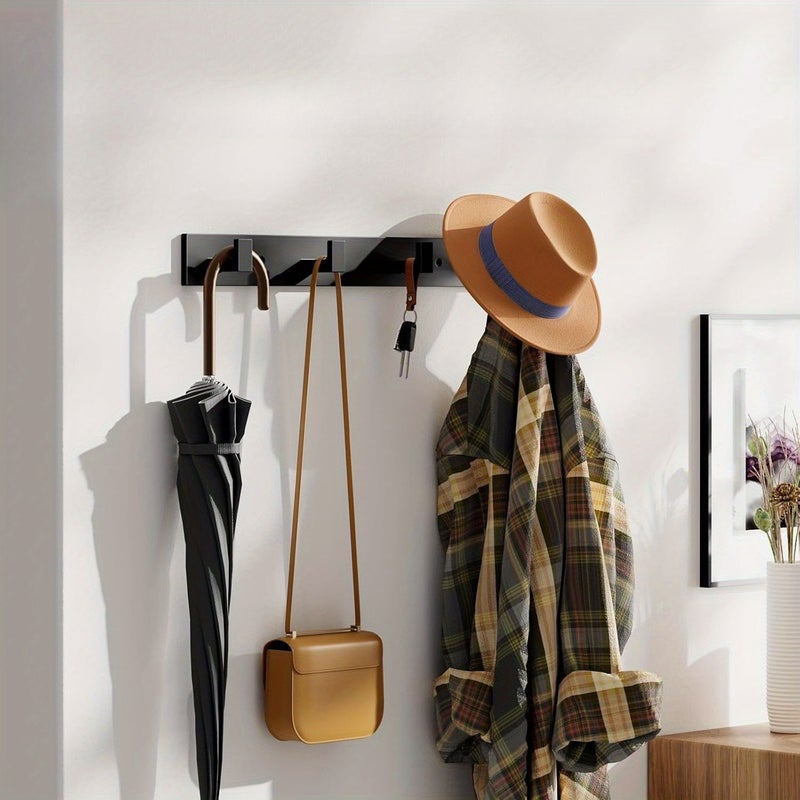 Black Wall Mounted Bathroom Organizer 4 Hook Shelf Towel Coat Hooks Home Hotel Spa - Image 2