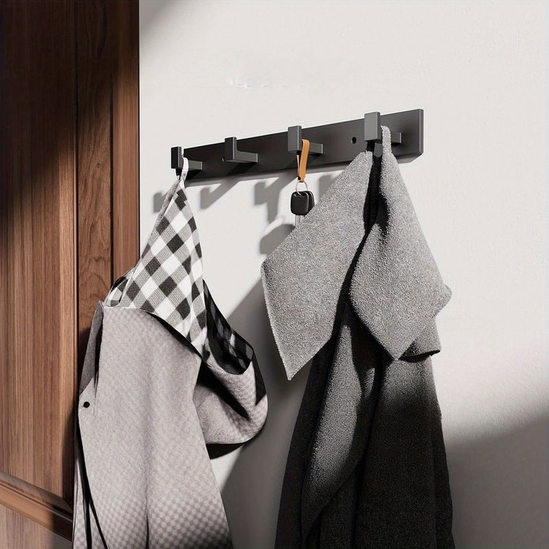 Black Wall Mounted Bathroom Organizer 4 Hook Shelf Towel Coat Hooks Home Hotel Spa - Image 3