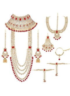 PEORA Peora Ethnic Traditional Gold Plated Kundan Dulhan Bridal Jewellery Set with Choker Earrings Maang Tikka Hathphool Set for Women  - Image 1