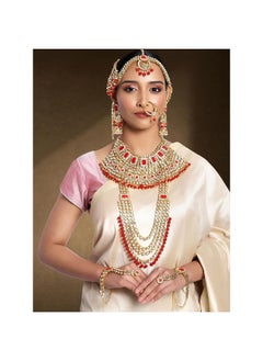 PEORA Peora Ethnic Traditional Gold Plated Kundan Dulhan Bridal Jewellery Set with Choker Earrings Maang Tikka Hathphool Set for Women  - Image 2