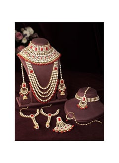 PEORA Peora Ethnic Traditional Gold Plated Kundan Dulhan Bridal Jewellery Set with Choker Earrings Maang Tikka Hathphool Set for Women  - Image 4