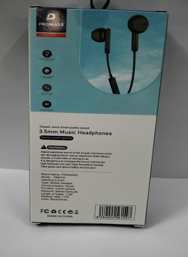 PROMASS Classic Work Good Quality 3.5mm Music Headphones Black. - Image 3