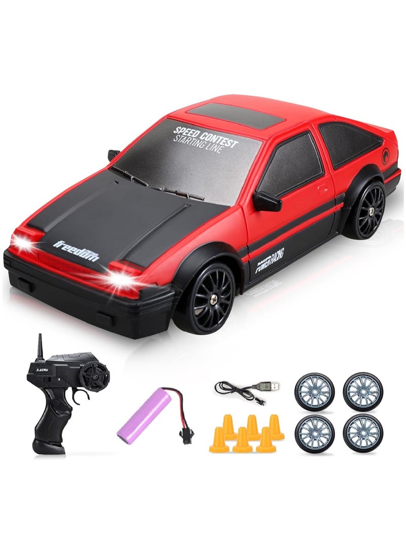 Loquat RC Drift Car, Mini RC Drift Car for Adults, 1:24 RC High-Speed ​​Racing Car, 2.4GHz 4WD Racing Enthusiast Toy Car with Headlight, Suitable for Boys and Girls and Adult Gifts (Red) - Image 1