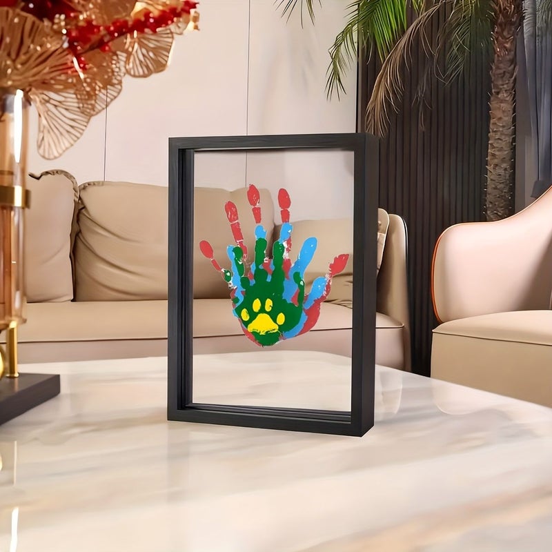 Black Family Handprint Frame Kit With 4 Slots And Paint Set Black Frame Home Decor - Image 1
