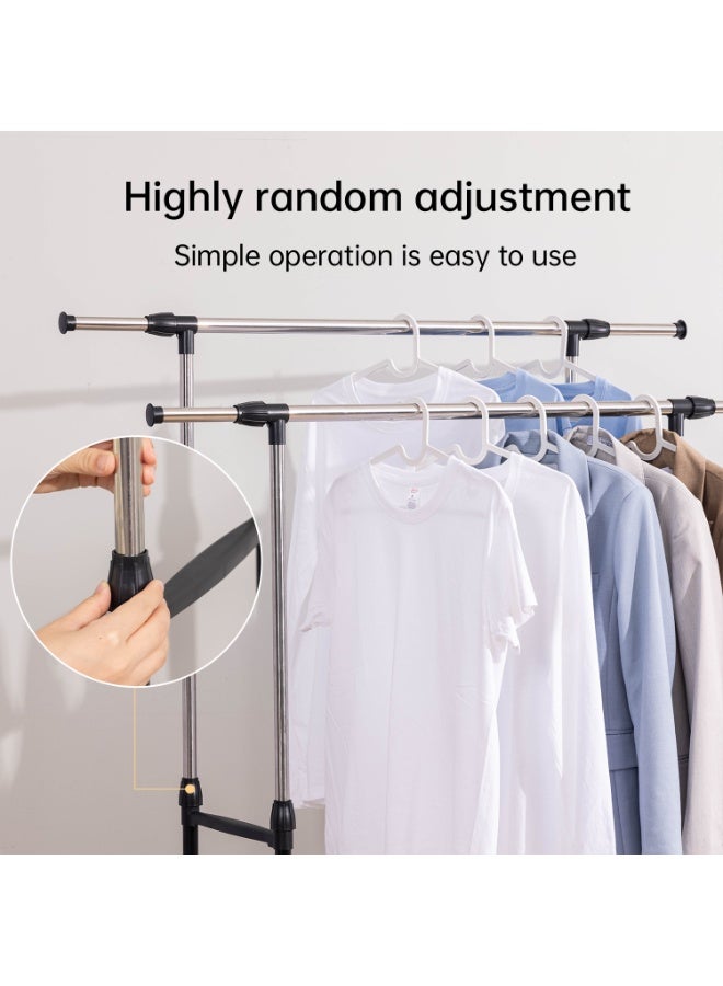 Deli VUSIGN Adjustable Double Rod Clothing Rack - 160cm Stainless Steel Garment Rail with 360° Wheels & Telescopic Rods, Heavy-Duty for Home/Shop - Image 4