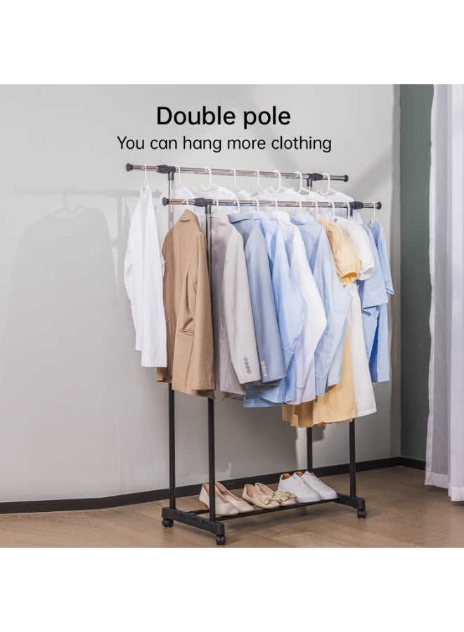 Deli VUSIGN Adjustable Double Rod Clothing Rack - 160cm Stainless Steel Garment Rail with 360° Wheels & Telescopic Rods, Heavy-Duty for Home/Shop - Image 5