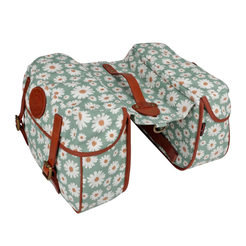 توربون Canvas Double Pannier Rear Rack Bag for Bicycle, Bike Saddlebag with Shoulder Strap - Image 1