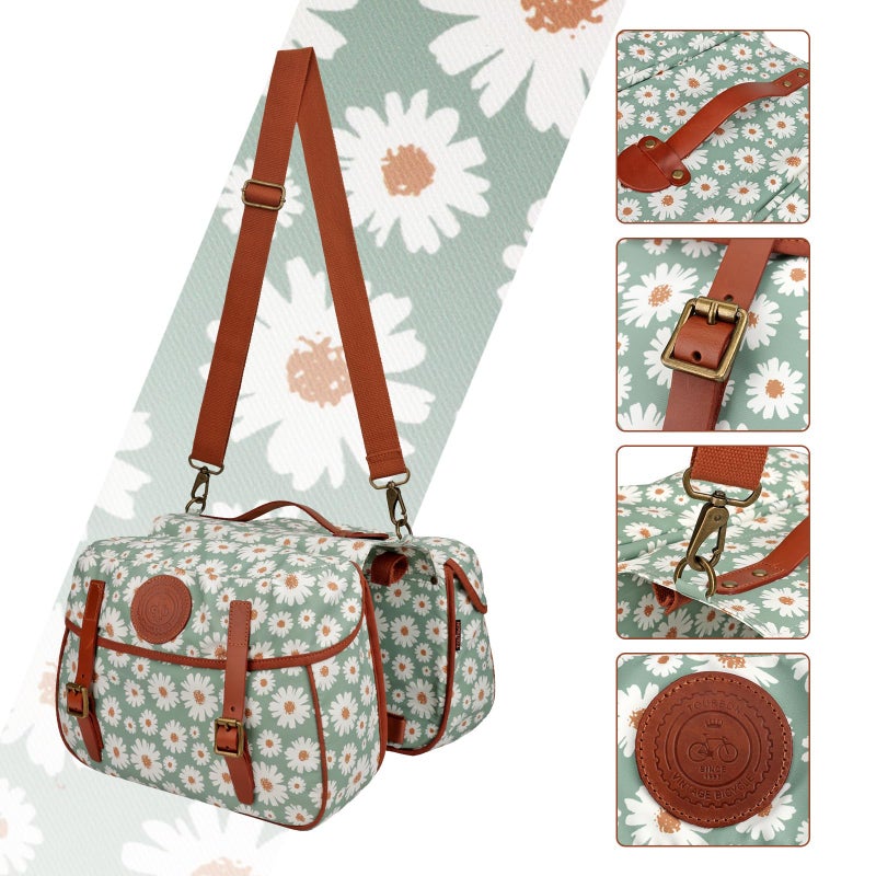 توربون Canvas Double Pannier Rear Rack Bag for Bicycle, Bike Saddlebag with Shoulder Strap - Image 4