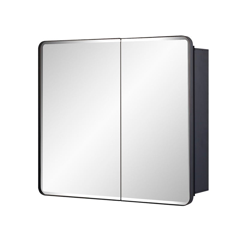 IDYLLOR Black Bathroom Medicine Cabinet with Round Corner Framed Door and Beveled Edge Mirror 22 x 20 inch, Recessed or Surface Mount, with Adjustable Glass Shelves - Image 2