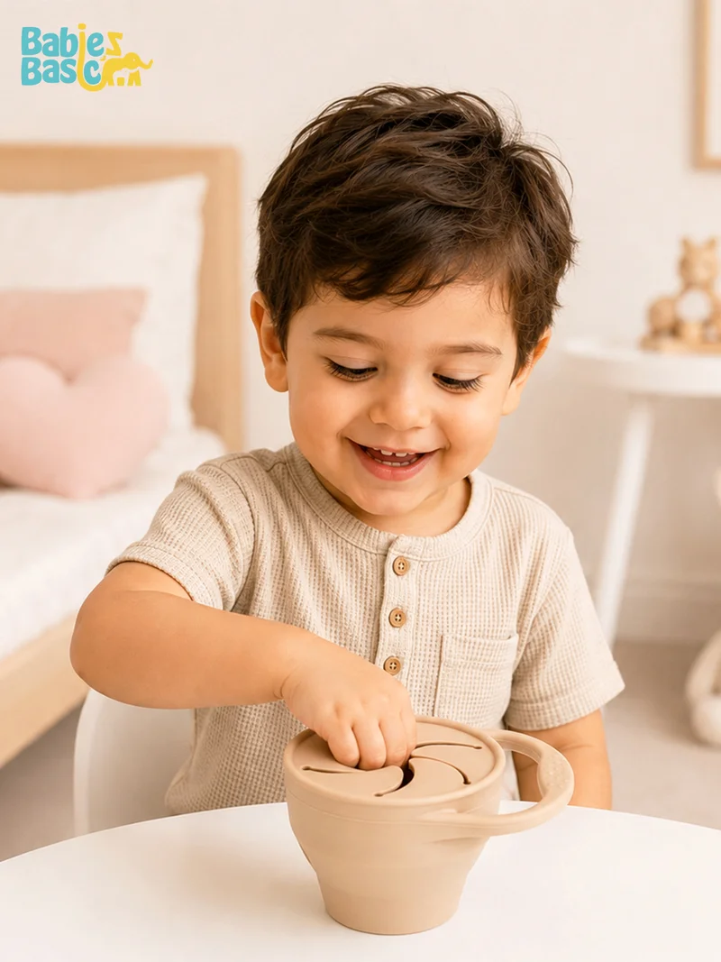 Babies Basic Babies Basic Collapsable Silicone Snack Cup/Box for Kids, Beige