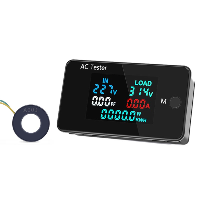 مُتحقق الجهد المتردد 0-500 فولت 0-100 أمبير مع شاشة LCD ملونة - مستحكمة من النايلون المقوى، مُتحقق كهربائي لتثبيت القياس الكهربائي المنزلي والصناعي - Image 1