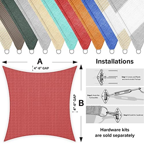 INFRANGE 10' x 10' Rectangle Sun Shade Sails Canopy UV Block for Patio Deck Pergola Yard Lawn Outdoor Activities (Red) - Image 3