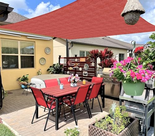 INFRANGE 10' x 10' Rectangle Sun Shade Sails Canopy UV Block for Patio Deck Pergola Yard Lawn Outdoor Activities (Red) - Image 1