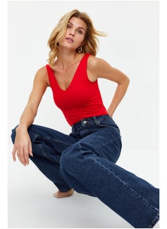 trendyol Red Soft Touch/Soft Fitted V Neck Snap Knitted Bodysuit TWOSS24BD00006  - Image 3