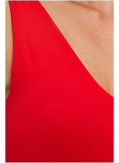 trendyol Red Soft Touch/Soft Fitted V Neck Snap Knitted Bodysuit TWOSS24BD00006  - Image 5